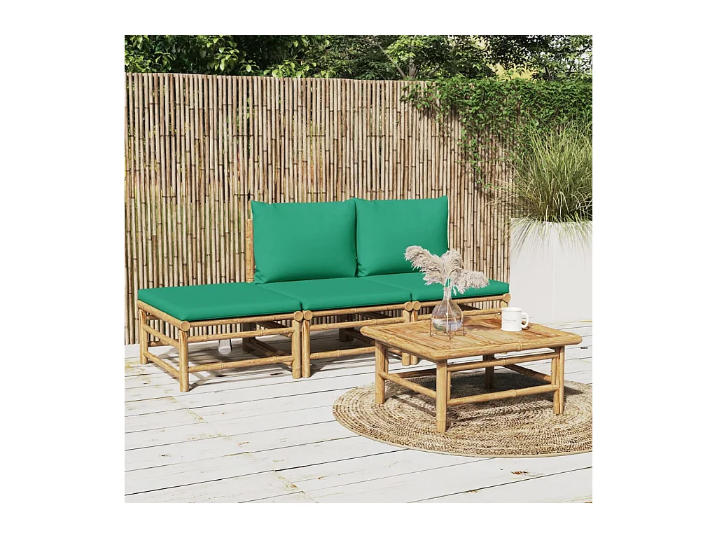 Salon de jardin 4 pcs avec coussins vert bambou BE70253