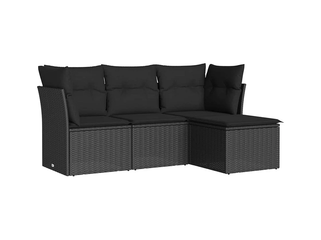 4-tlg. Garten-Sofagarnitur,Gartenmöbel-Set mit Kissen Schwarz Poly Rattan -gkd553134