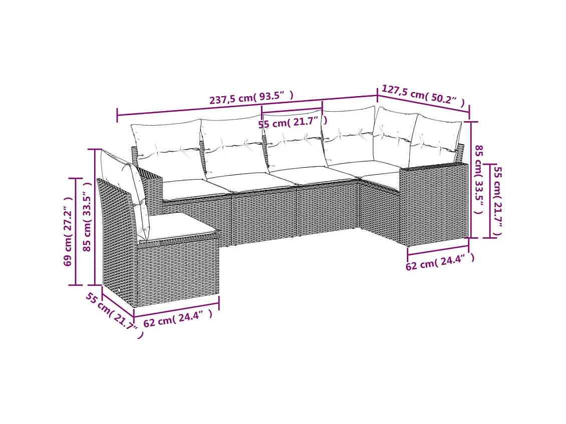 6-tlg. Garten-Sofagarnitur,Gartenmöbel-Set mit Kissen Schwarz Poly Rattan -gkd303914