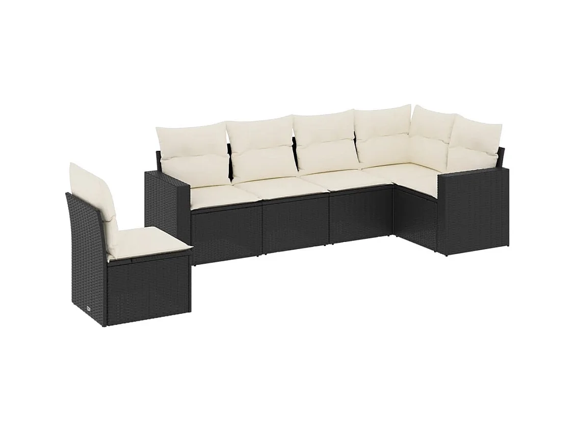 6-tlg. Garten-Sofagarnitur,Gartenmöbel-Set mit Kissen Schwarz Poly Rattan -gkd303914
