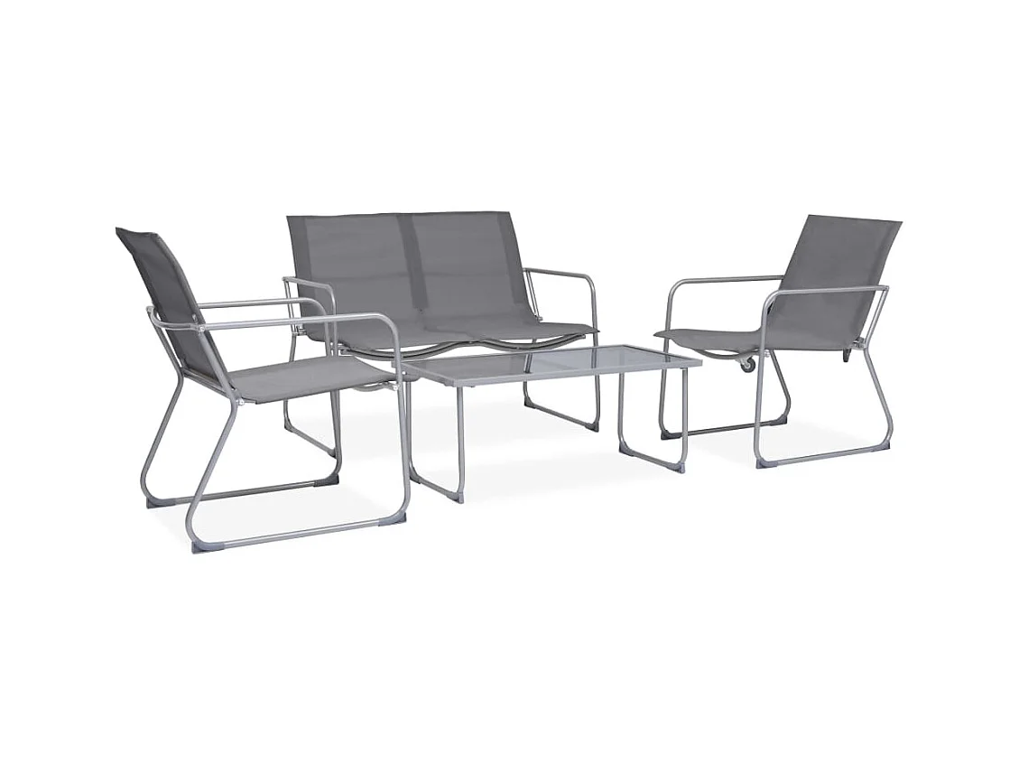 Salon de jardin 4 pcs Tissu et acier Gris BE23560