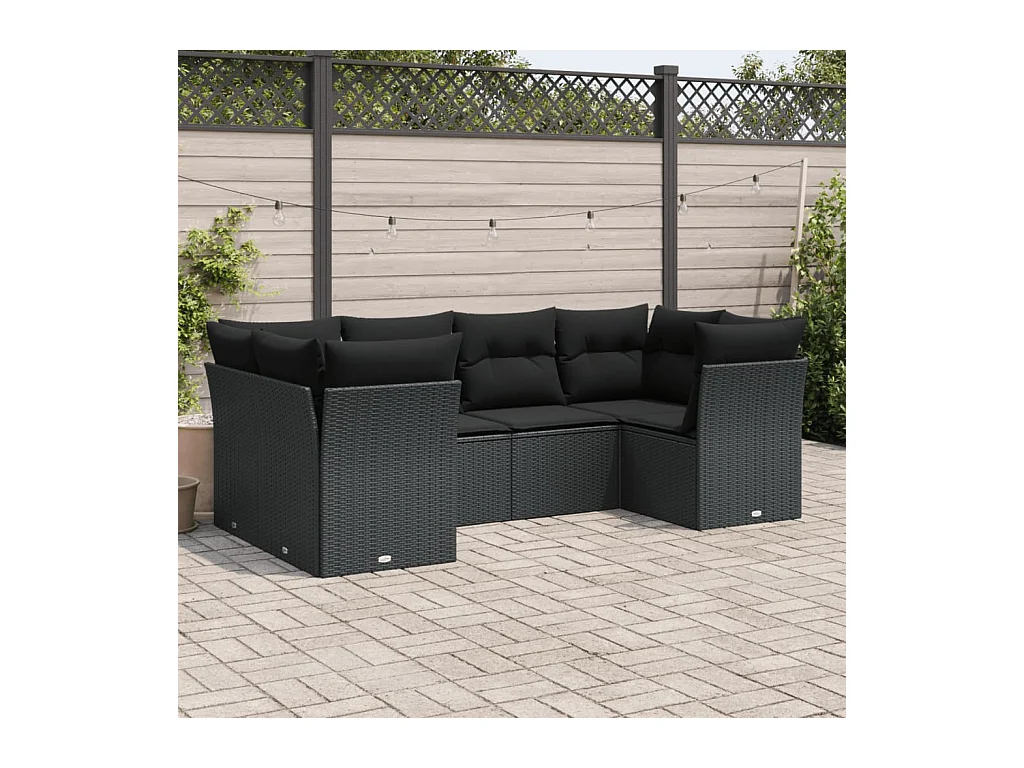 6-tlg. Garten-Sofagarnitur,Gartenmöbel-Set mit Kissen Schwarz Poly Rattan -gkd303865