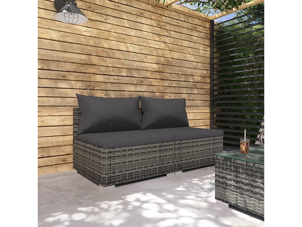 Salon de jardin 2 pcs avec coussins Résine tressée Gris BE91497