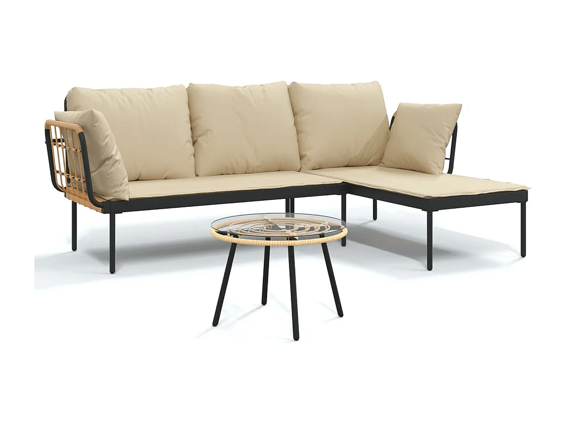 Salon de jardin 3 pcs avec coussins beiges résine tressée SSG95960