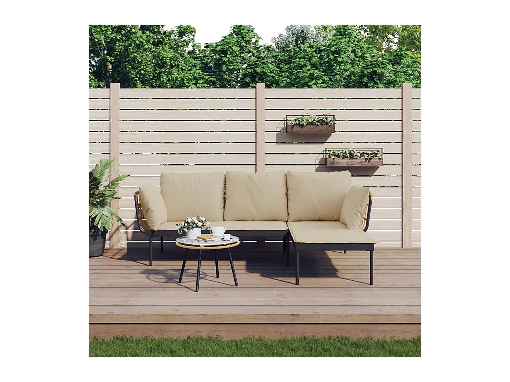 Salon de jardin 3 pcs avec coussins beiges résine tressée SSG95960