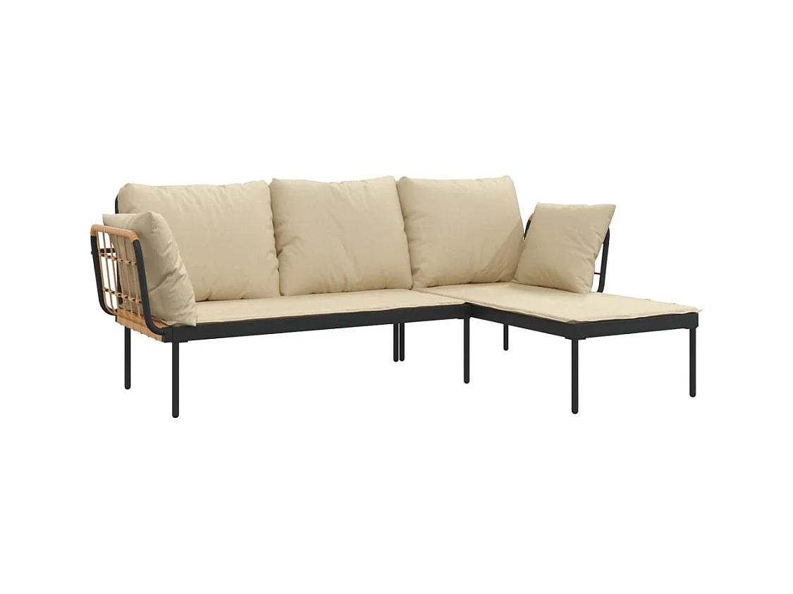 3-tlg. Garten-Sitzgruppe: Sofa + Tisch | Garten-Lounge-Set mit Kissen Beige Poly Rattan -GKD932689