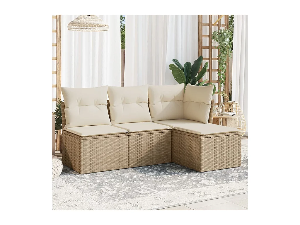 Salon de jardin avec coussins 4 pcs beige résine tressée BE94782