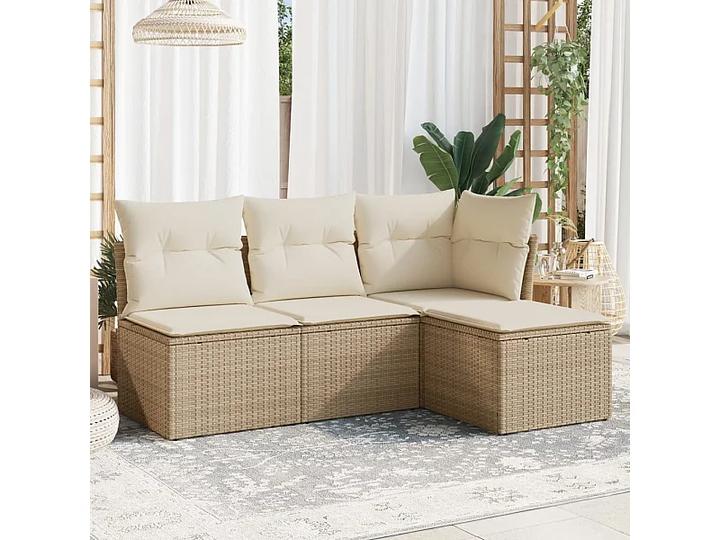 4-tlg. Garten-Sofagarnitur,Gartenmöbel-Set mit Kissen Beige Poly Rattan -gkd325052