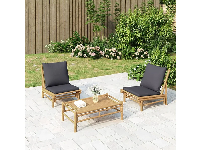 3-delige Loungeset met kussens bamboe donkergrijs NL14398