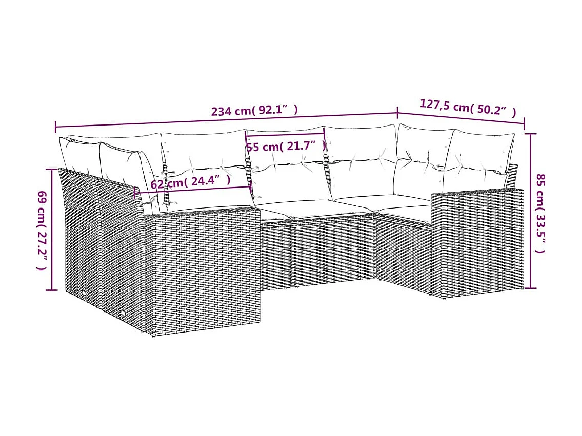 6-tlg. Garten-Sofagarnitur,Gartenmöbel-Set mit Kissen Grau Poly Rattan -gkd906620