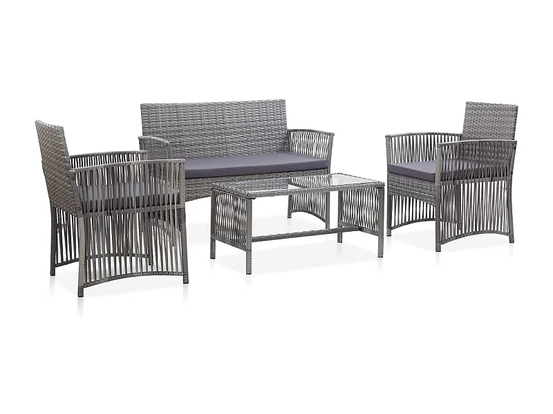 4-tlg. Garten-Sitzgruppe: Sofa + Tisch | Garten-Lounge-Set mit Auflage Poly Rattan Anthrazit -GKD412088