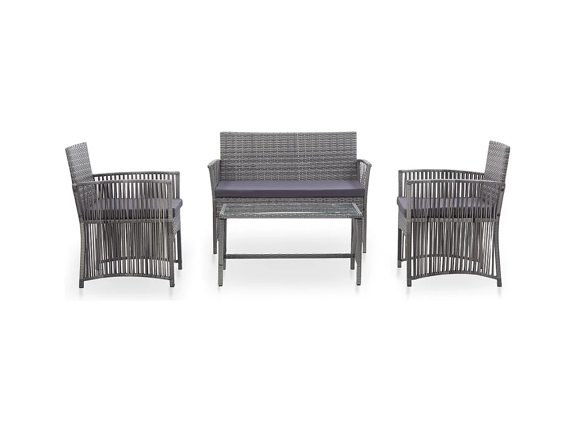4-tlg. Garten-Sitzgruppe: Sofa + Tisch | Garten-Lounge-Set mit Auflage Poly Rattan Anthrazit -GKD412088