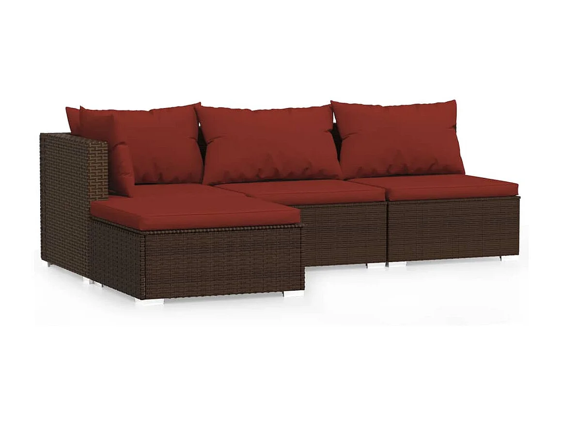 4-tlg. Garten-Sitzgruppe | Garten-Lounge-Set mit Kissen Braun Poly Rattan -GKD584294