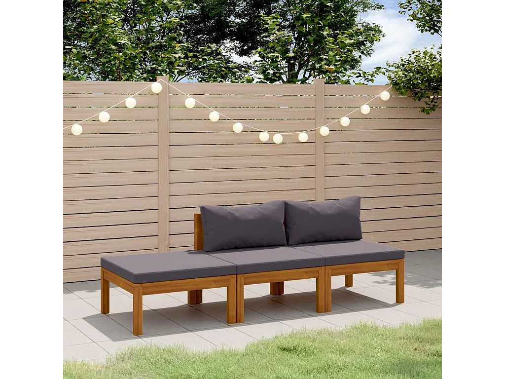 3-tlg. Garten-Sitzgruppe: Sofa + Tisch | Garten-Lounge-Set mit Auflage Massivholz Akazie -GKD851416