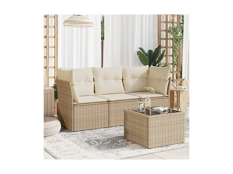 4-tlg. Garten-Sofagarnitur,Gartenmöbel-Set mit Kissen Beige Poly Rattan -gkd349980