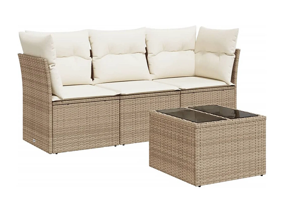 4 pzas Salón de jardín con cojines ratán sintético beige ES28865