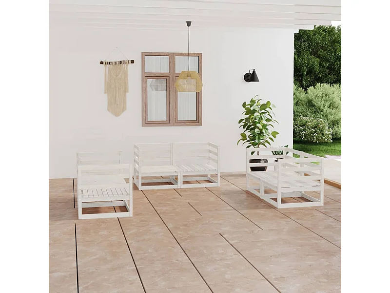 6-delige Loungeset massief grenenhout wit NL60316