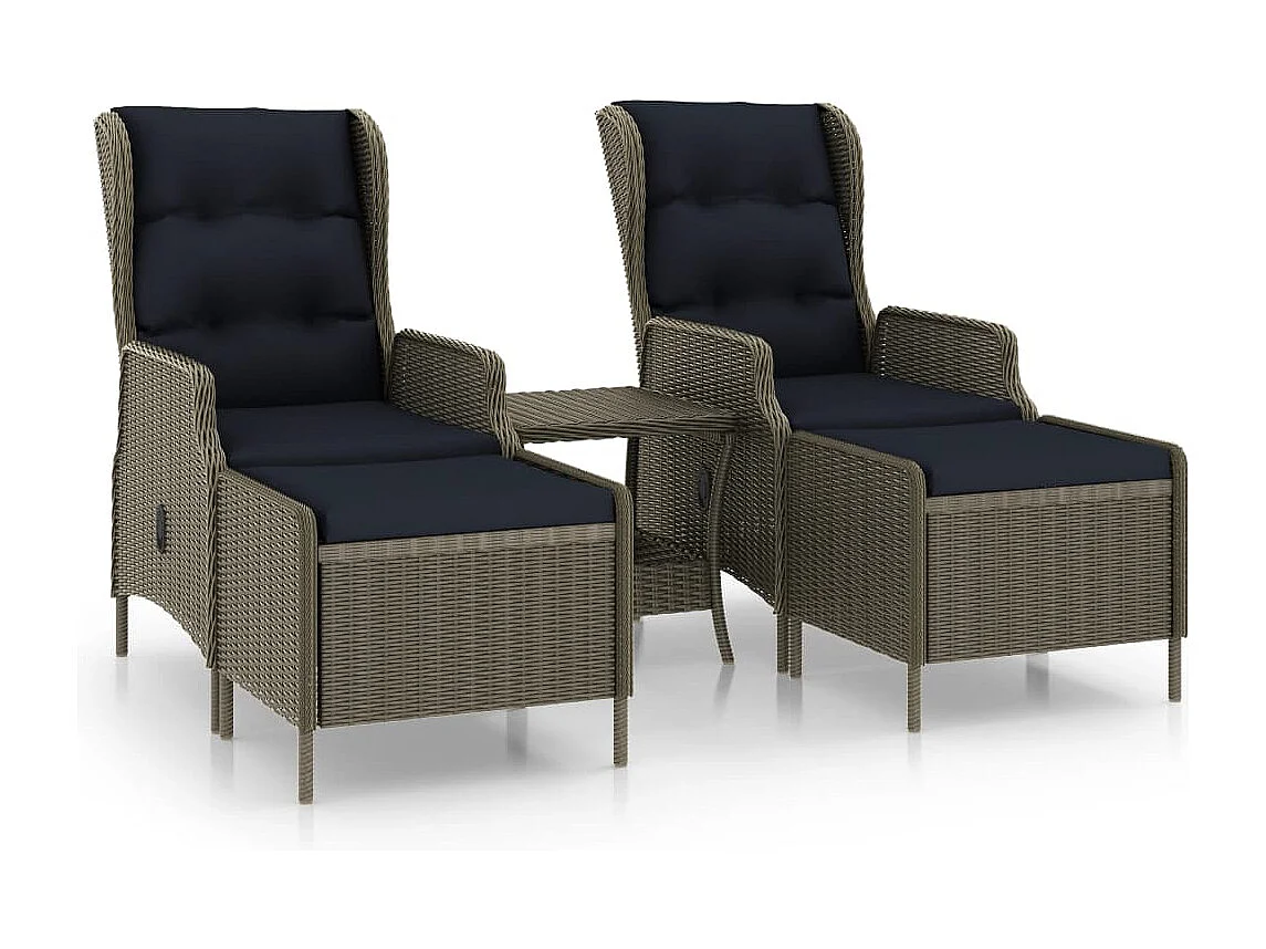 3-tlg. Garten-Sitzgruppe: Sofa + Tisch | Garten-Lounge-Set mit Auflagen Poly Rattan Braun -GKD202477
