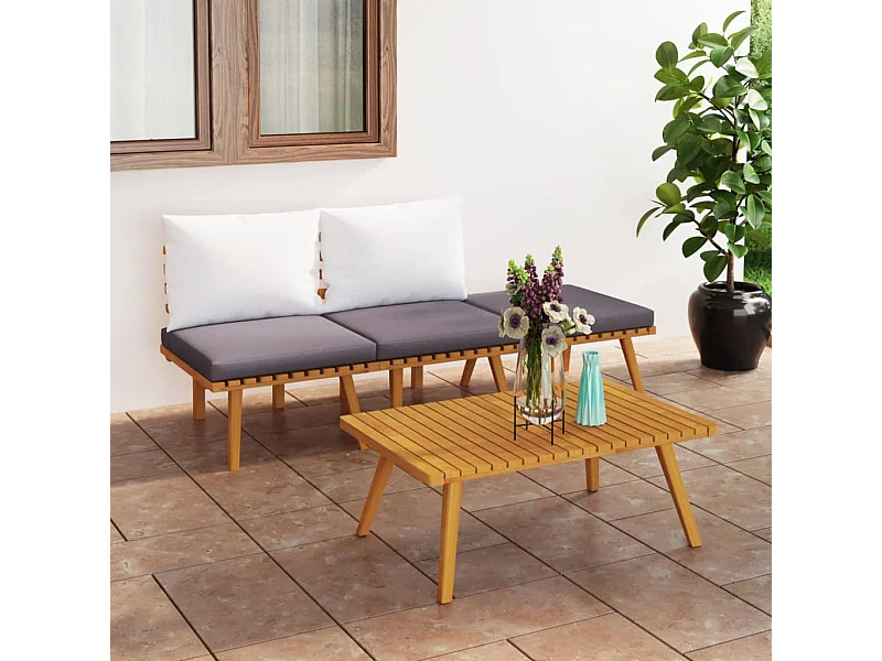Salon de jardin 4 pcs avec coussins Bois d'acacia solide BE53863