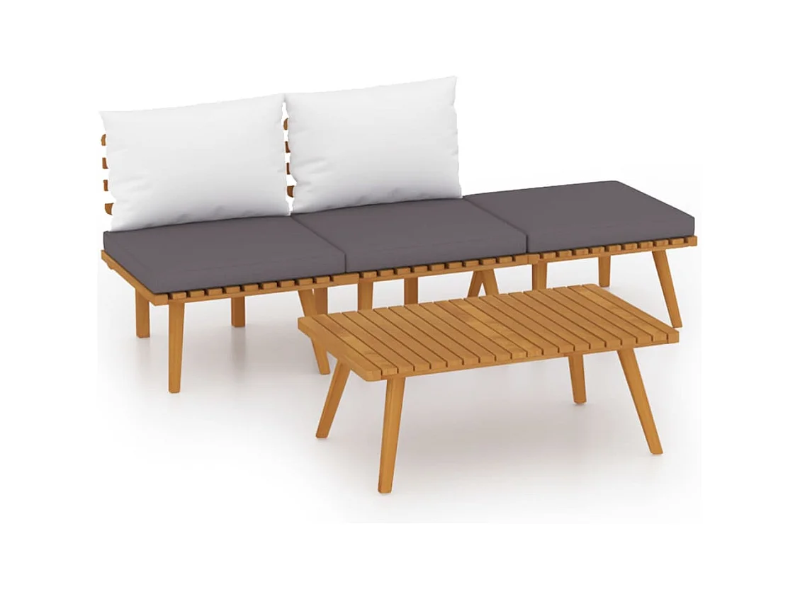 4-tlg. Garten-Sitzgruppe: Sofa + Tisch | Garten-Lounge-Set mit Kissen Massivholz Akazie -GKD632051