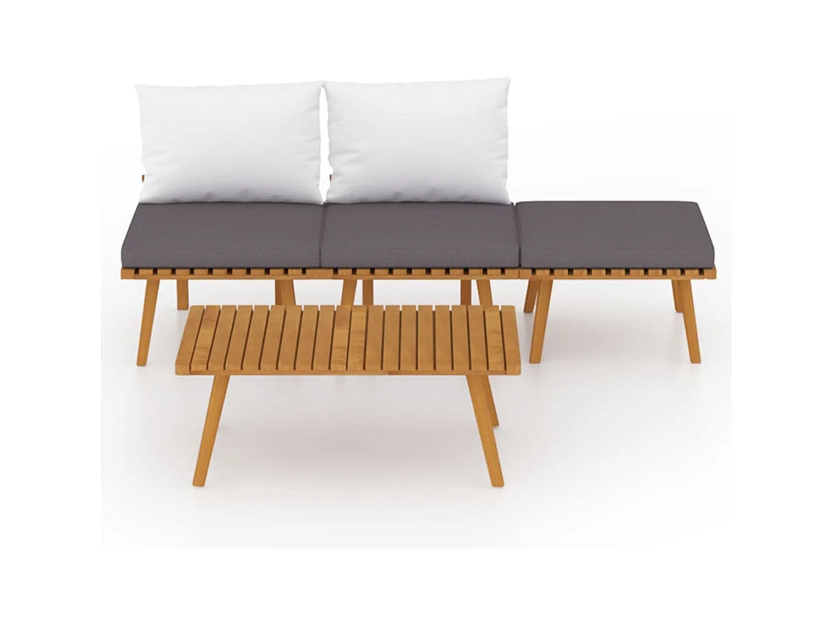 4-tlg. Garten-Sitzgruppe: Sofa + Tisch | Garten-Lounge-Set mit Kissen Massivholz Akazie -GKD632051