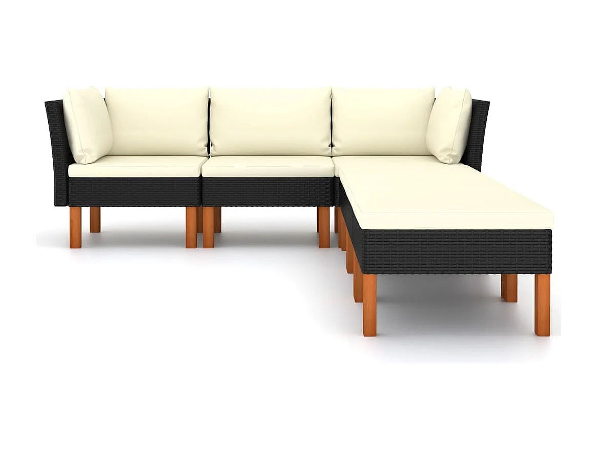 6-tlg. Garten-Sitzgruppe | Garten-Lounge-Set mit Kissen Poly Rattan Schwarz -GKD114634