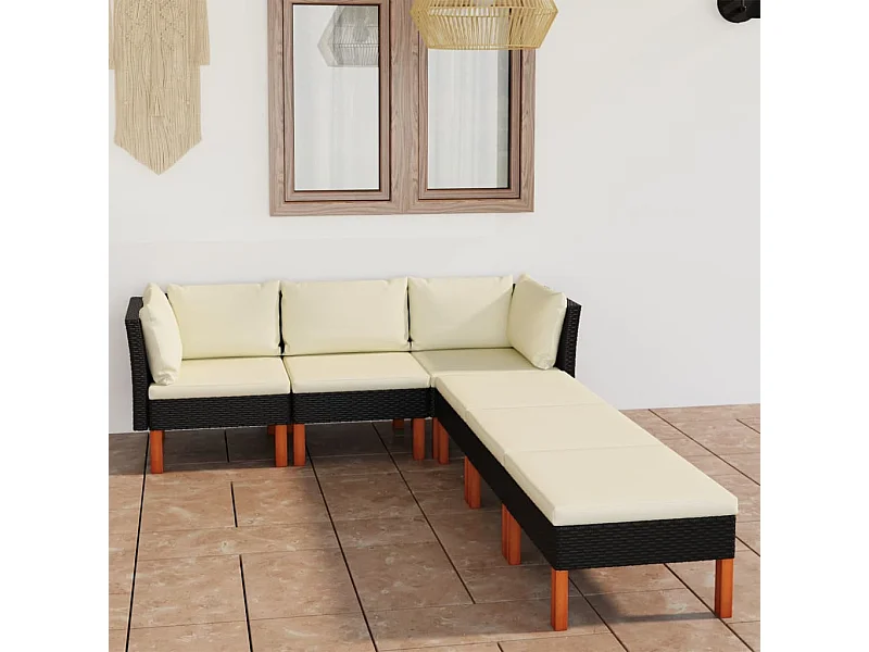 6-tlg. Garten-Sitzgruppe | Garten-Lounge-Set mit Kissen Poly Rattan Schwarz -GKD114634