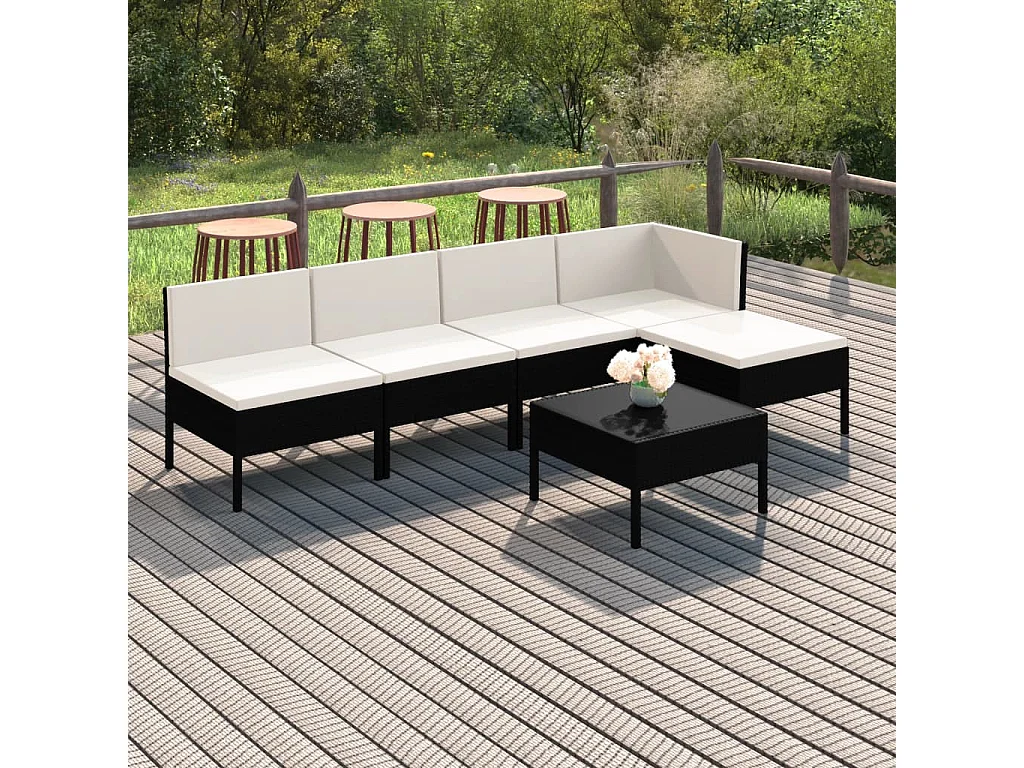 Salon de jardin 6 pcs avec coussins Résine tressée Noir BE34153