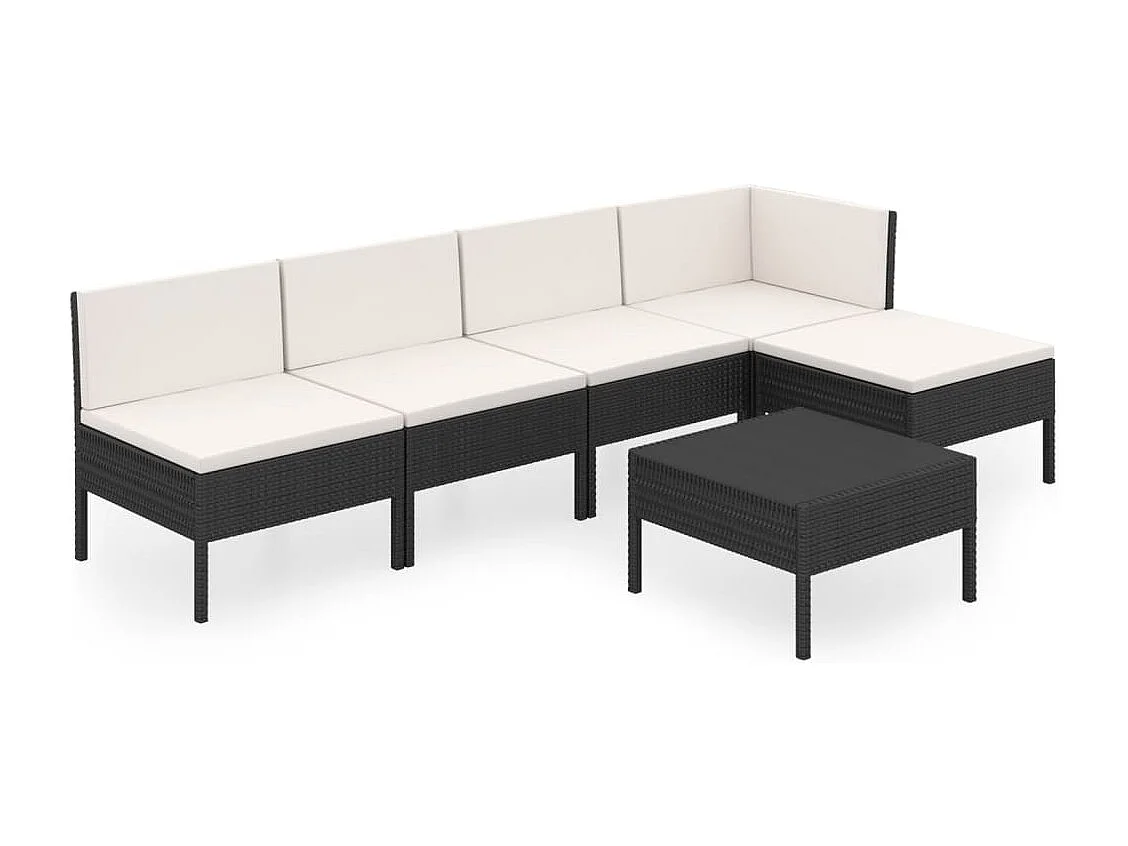 Salon de jardin 6 pcs avec coussins Résine tressée Noir BE34153