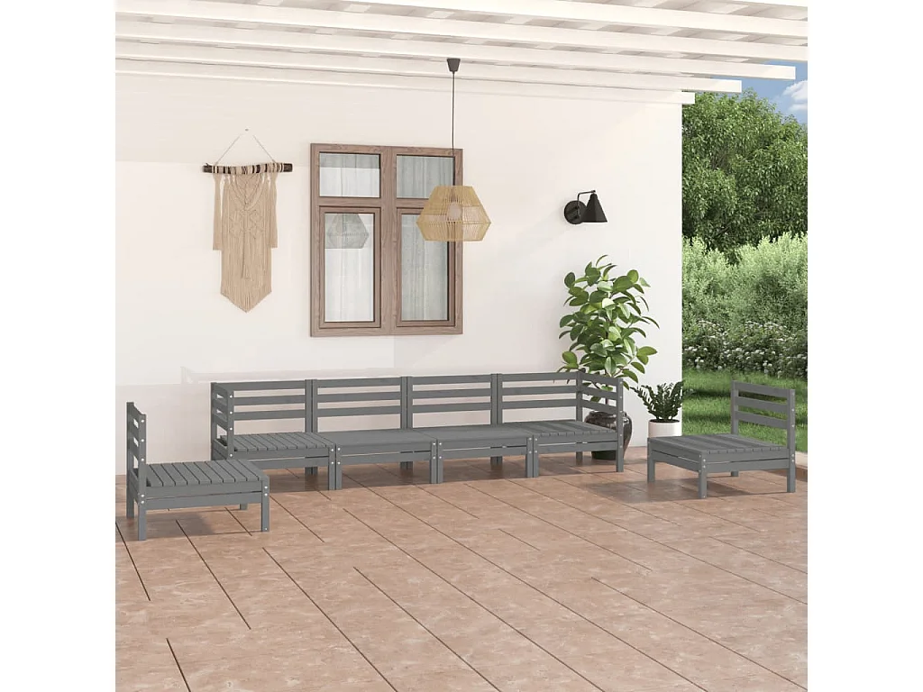 6-tlg. Garten-Sitzgruppe | Garten-Lounge-Set Grau Kiefer Massivholz -GKD439917