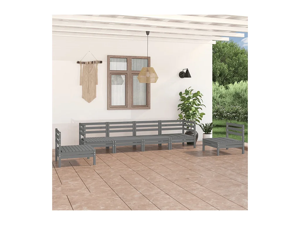 Salon de jardin 6 pcs Gris Bois de pin massif BE93396