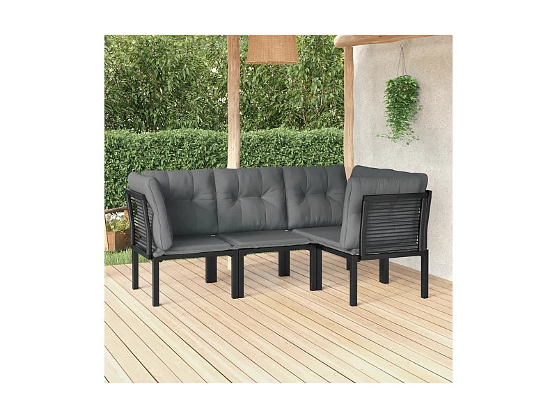 4-tlg. Garten-Sitzgruppe: Sofa + Tisch | Garten-Lounge-Set Schwarz und Grau Poly Rattan -GKD775475