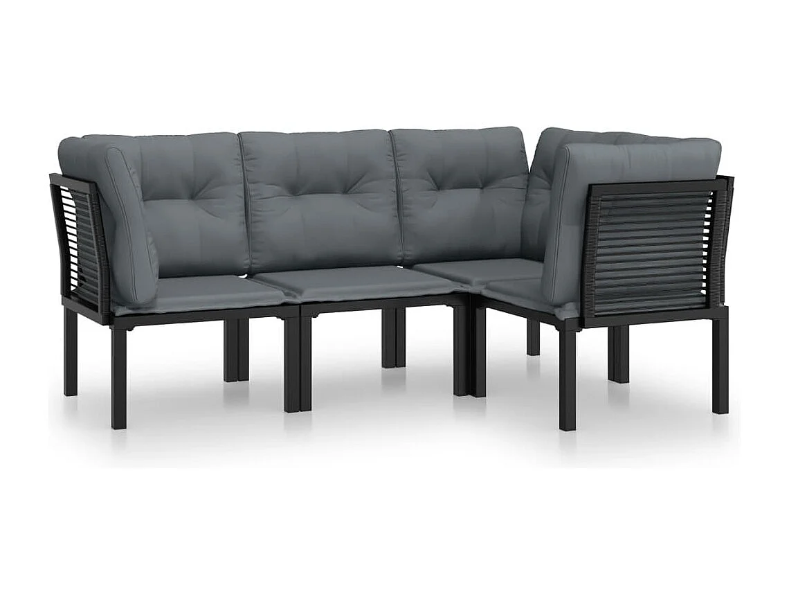 4-tlg. Garten-Sitzgruppe: Sofa + Tisch | Garten-Lounge-Set Schwarz und Grau Poly Rattan -GKD775475