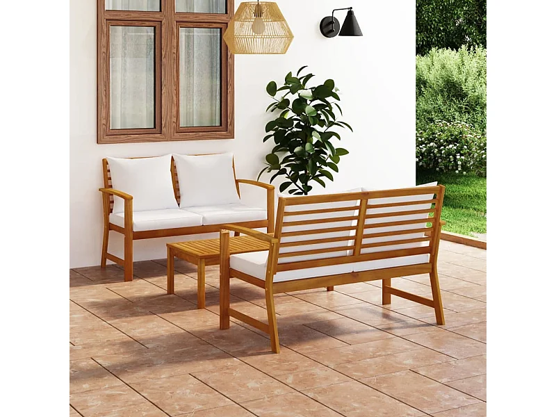3-tlg. Garten-Sitzgruppe: Sofa + Tisch | Garten-Lounge-Set mit Auflagen Massivholz Akazie -GKD217775
