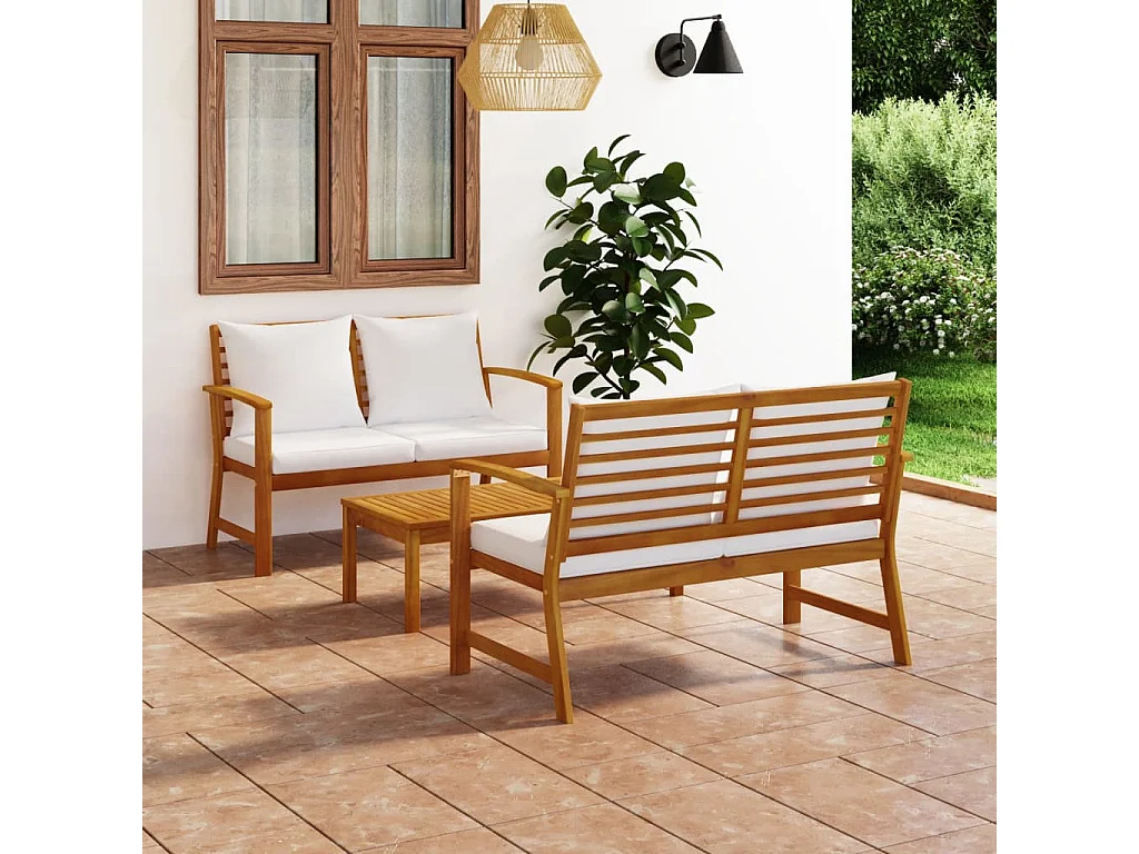 3-tlg. Garten-Sitzgruppe: Sofa + Tisch | Garten-Lounge-Set mit Auflagen Massivholz Akazie -GKD217775