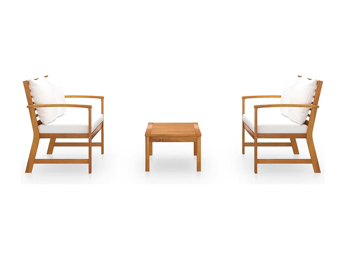 3-tlg. Garten-Sitzgruppe: Sofa + Tisch | Garten-Lounge-Set mit Auflagen Massivholz Akazie -GKD217775