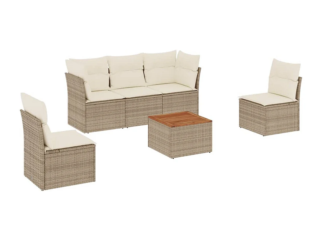 6-tlg. Garten-Sofagarnitur,Gartenmöbel-Set mit Kissen Beige Poly Rattan -gkd977887