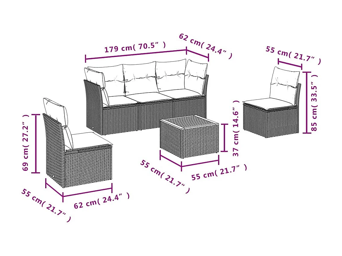 6-tlg. Garten-Sofagarnitur,Gartenmöbel-Set mit Kissen Beige Poly Rattan -gkd977887
