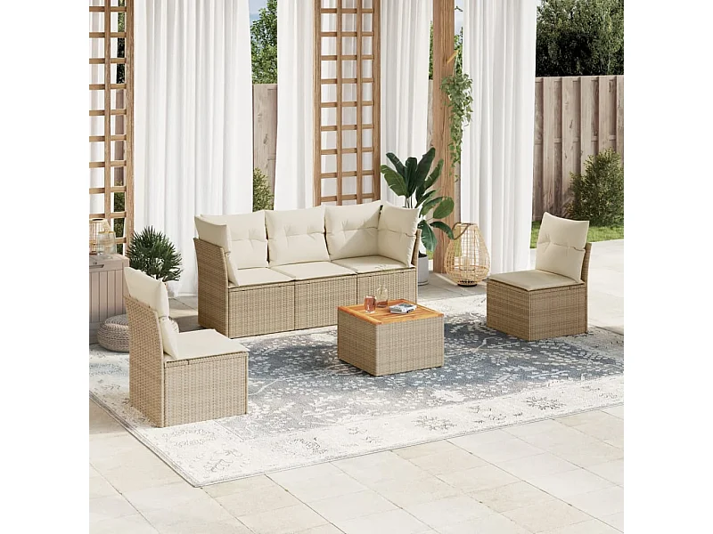 6-tlg. Garten-Sofagarnitur,Gartenmöbel-Set mit Kissen Beige Poly Rattan -gkd977887