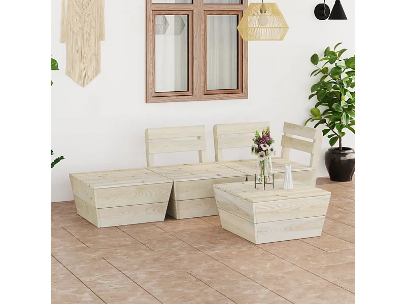 Salon de jardin palette 4 pcs Bois d'épicéa imprégné BE94942