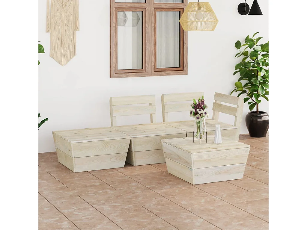 Salon de jardin palette 4 pcs Bois d'épicéa imprégné BE94942
