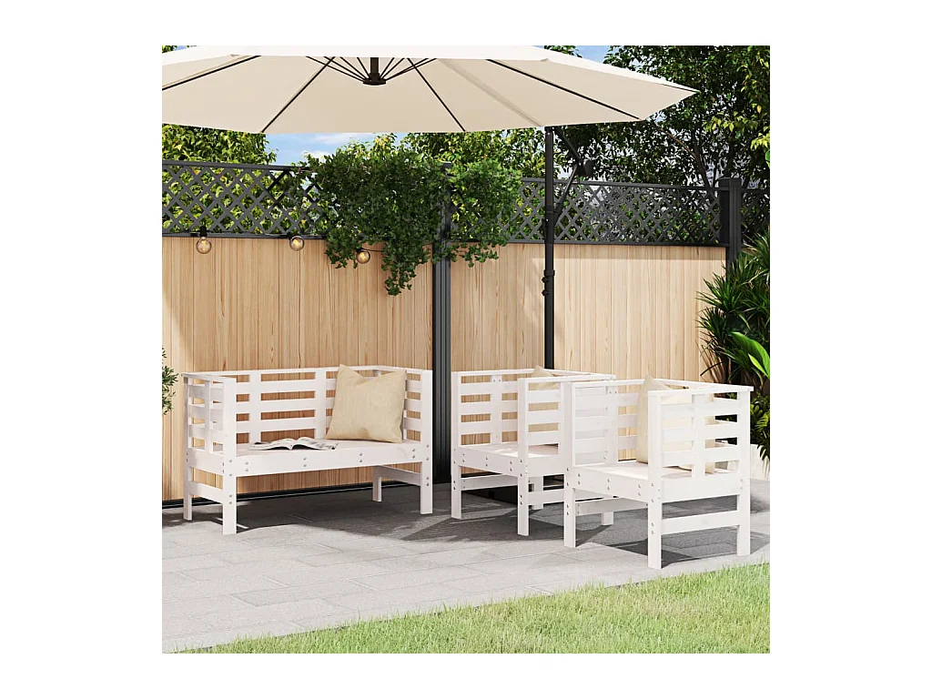 Salon de jardin 3 pcs blanc bois massif de pin BE92854