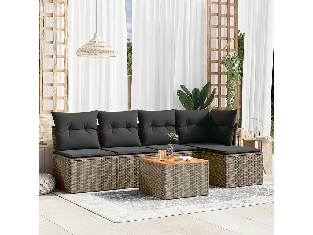 6 pcs conjunto sofás de jardim com almofadões vime cinzento PT532219