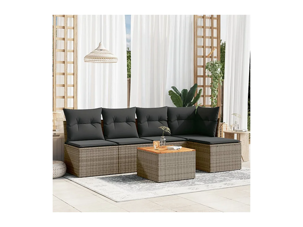 Salon de jardin 6 pcs avec coussins gris résine tressée BE80029