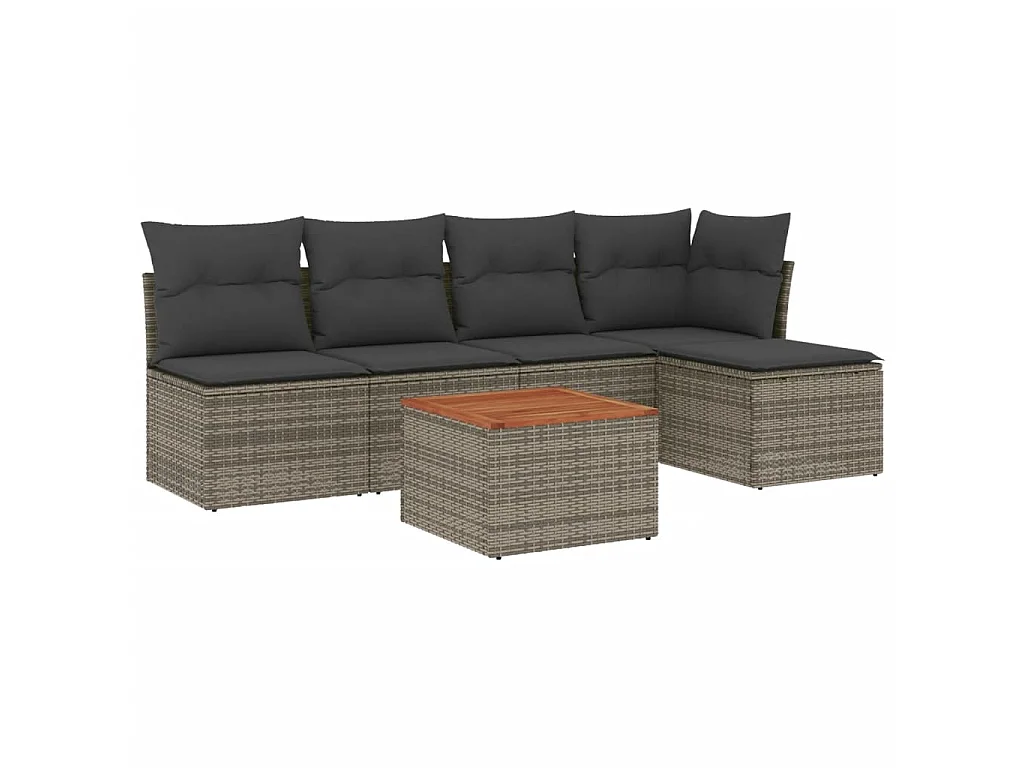 6-tlg. Garten-Sofagarnitur,Gartenmöbel-Set mit Kissen Grau Poly Rattan -gkd178673