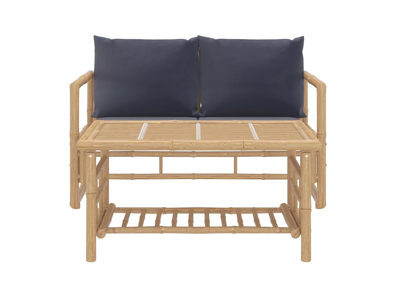 2-tlg. Garten-Sitzgruppe: Sofa + Tisch | Garten-Lounge-Set mit Dunkelgrauen Kissen Bambus -GKD813376