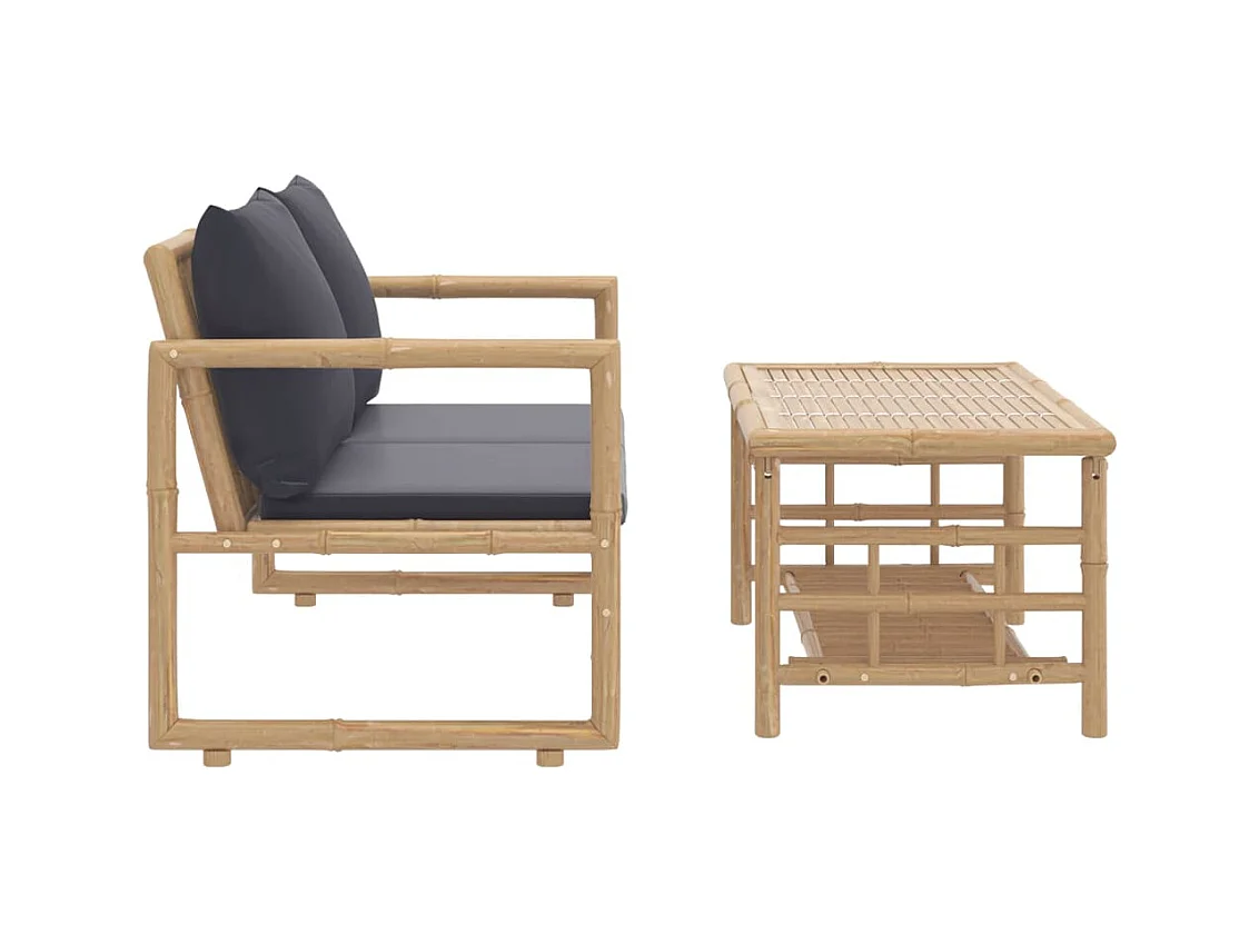 2-tlg. Garten-Sitzgruppe: Sofa + Tisch | Garten-Lounge-Set mit Dunkelgrauen Kissen Bambus -GKD813376