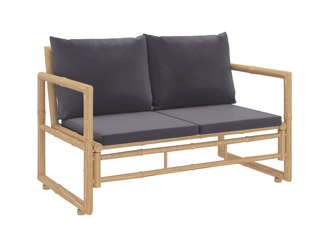 2-tlg. Garten-Sitzgruppe: Sofa + Tisch | Garten-Lounge-Set mit Dunkelgrauen Kissen Bambus -GKD813376