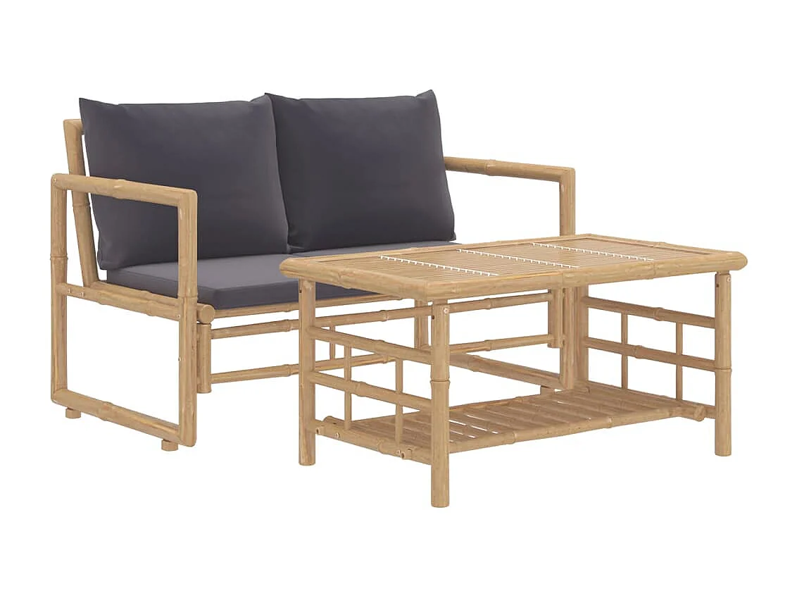 Salon de jardin 2 pcs avec coussins gris foncé bambou BE71142