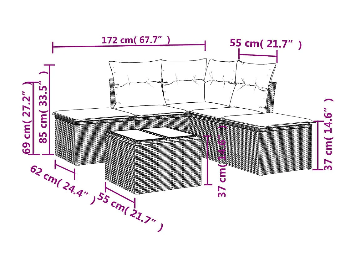 6-tlg. Garten-Sofagarnitur,Gartenmöbel-Set mit Kissen Schwarz Poly Rattan -gkd688875